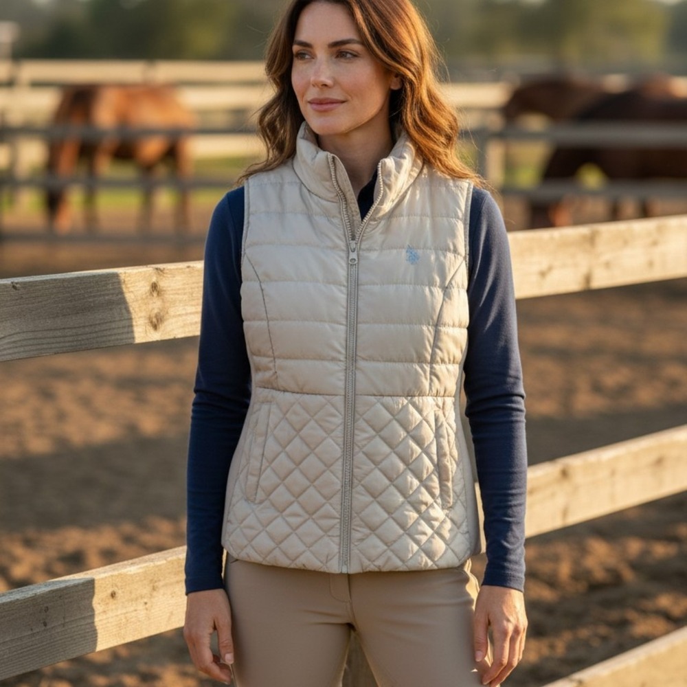 U.S. Polo Assn Women's Cream‎ Puffer Quilted Vest, Size M